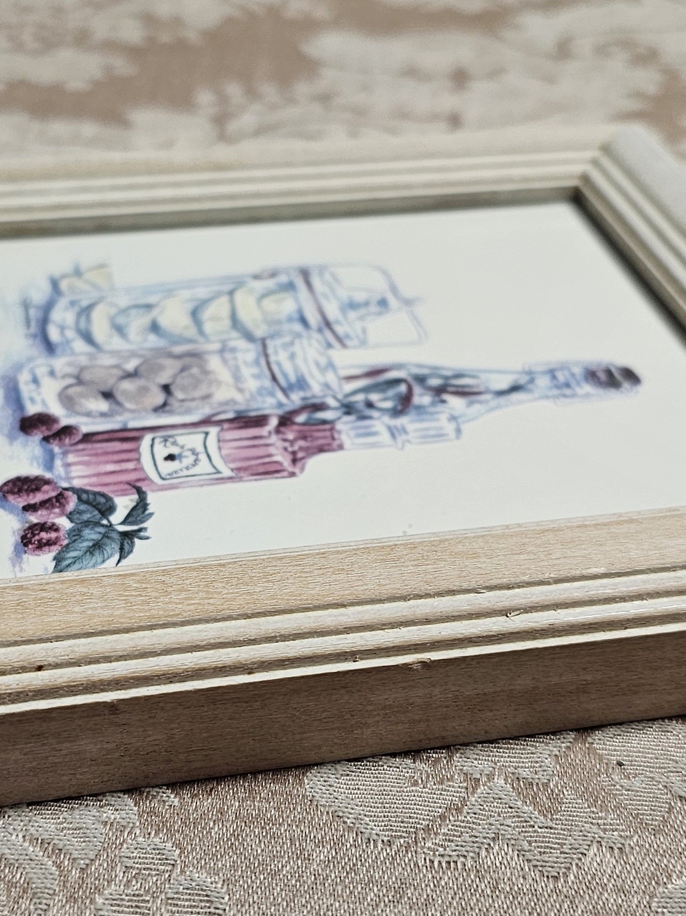 VTG Mini Watercolor Still Life Art Print In Whitewashed Wood Frame Artist Signed - Picture 3 of 6